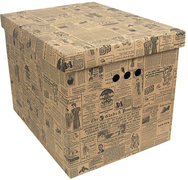 Aufbewahrungsbox Mit Deckel Deko Karton XXL / A4 Mehrzweckbox - Alte Zeitung