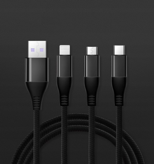 3in1 Ladekabel mit drei Aufsätzen Lightning / Micro USB / Typ C