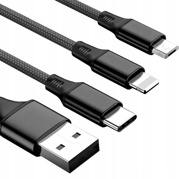 3in1 Ladekabel mit drei Aufsätzen Lightning / Micro USB / Typ C