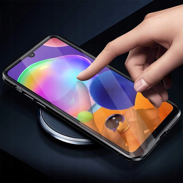 Samsung A31 Dual Glass Magnetic Case Handy Hülle 360 Bumper Schutz