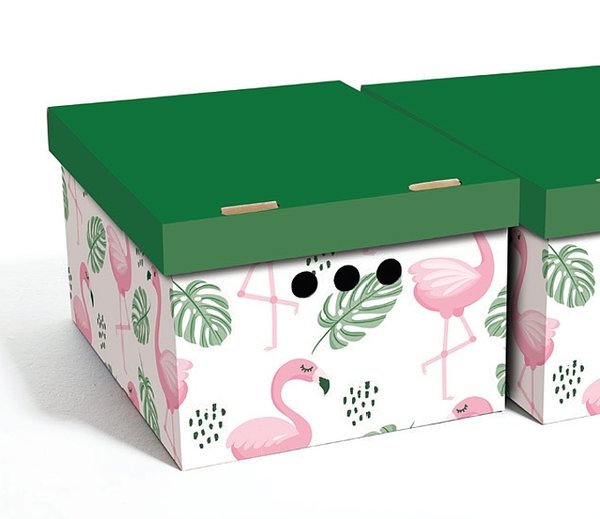 Aufbewahrungsbox Mit Deckel Deko Karto Pappe Mehrzweckbox - Flamingos und Blätter