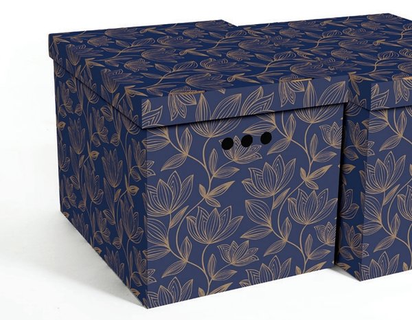 Aufbewahrungsbox Mit Deckel Deko Karton Mehrzweckbox - Goldene Blumen