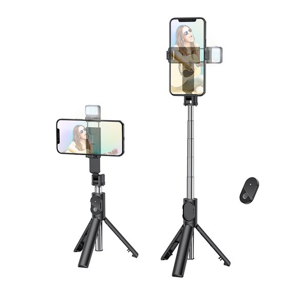 Borofone Selfie Halterung Magic Fill Light Bluetooth Handyhalterung Stativ Fernbedienung Schwarz