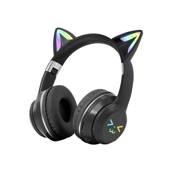 LED CATEAR Kopfhörer Cat Ear Bluetooth Katzenohren Kabellos Schwarz