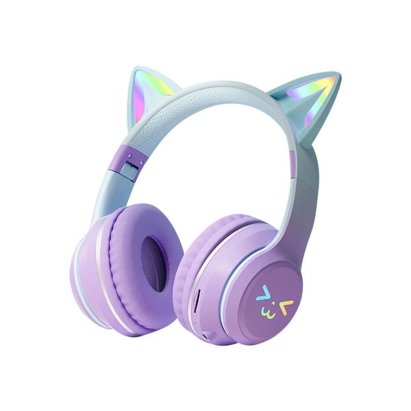 LED CATEAR Kopfhörer Cat Ear Bluetooth Katzenohren Kabellos Lila