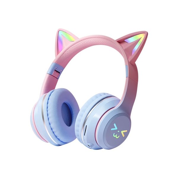 LED CATEAR Kopfhörer Cat Ear Bluetooth Katzenohren Kabellos Blau