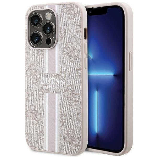 Guess Handyhülle für iPhone 15 Pro (6,1") Printed Stripes MagSafe Rosa